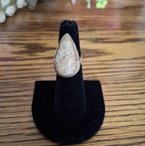 Ring Jasper Natural Stone Teardrop Sterling Silver Size 5